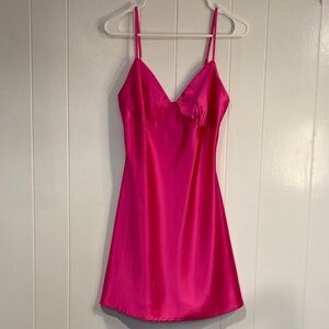 Windsor Chemise | Satin Slip Dress Hot Pink | Adjustable Strap Silky | Medium